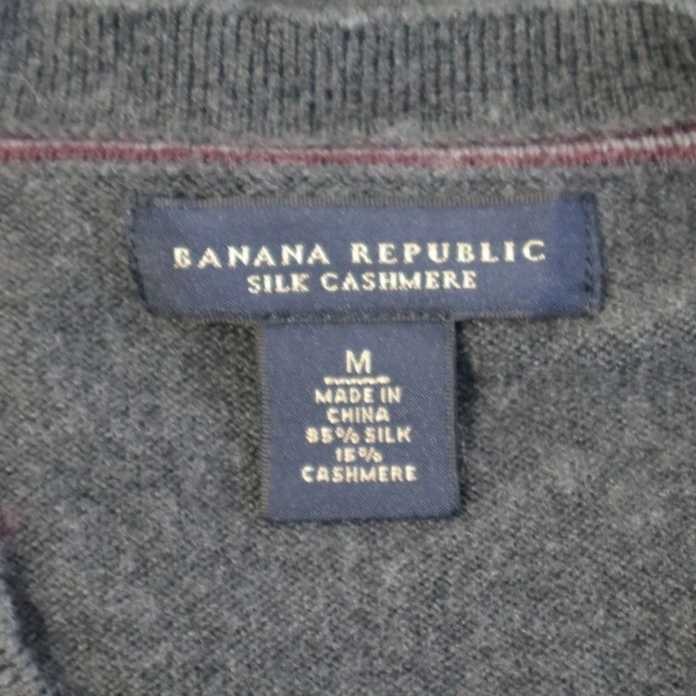 Banana Republic‎ Mens Argyle Sweater Vest Silk Cashmere Grey Burgundy V-Neck M
